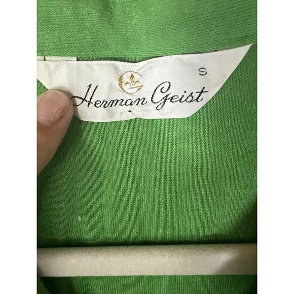 Vintage 90s Herman Geist luxury green open neck polo 3/4 slv with tie preppy S - Picture 4 of 8
